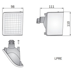 Kampinis darbinis šviestuvas halogeninis, dešinysis, 12V, 50W, kvadratinis, baltas, 98x110x111mm, PGJ13 kištukas, Wesem LPRE5660