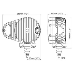 Priekinių žibintų šviesos diodas, dešinysis ovalus, 12/24V, skaidrus, prisukamas, 233x110x193mm, Deutsch 6 kontaktų, Dviejų spin