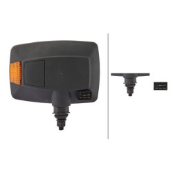 Priekinis žibintas halogeninis, dešinysis stačiakampis, 12V, skaidrus/gintarinis, varžtas ant AMP kištuko, Hella 1SA996120011