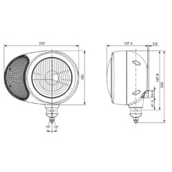 Priekiniai žibintai apvalūs, RH skaidrus/gintarinis, užsukamas, Ø 180mm Deutsch kištukas, Cobo 0509180000