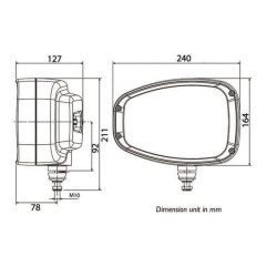 LED priekiniai žibintai, KŠS, didelio galingumo, 22/32W, stačiakampiai, 12-24V, 240x127x164mm, Deutsch 6 kontaktų, šildomi, toli