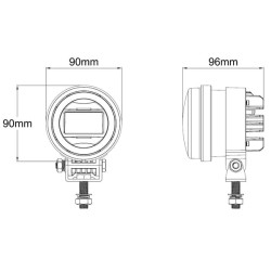 Priekiniai žibintai LED, 25/5W, apvalūs, 10-30V, Ø90mm, tolimosios šviesos, gabaritiniai žibintai, H9 jungtis, Kramp LA80090