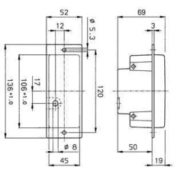 Atbulinės eigos žibintas stačiakampis, 12/24V, skaidrus, užsukamas, 106x69mm, Jokon 136010010