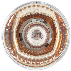 Indikacinė lemputė 21W, apvali, 12V, skaidri/geltona, korpusas: sidabrinis, užsukamas, Ø 66mm AMP kištukas, Hella 2BA009001201