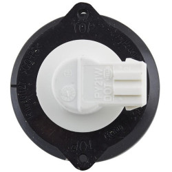 Indikacinė lemputė 21W, apvali, 12V, skaidri/geltona, korpusas: sidabrinis, užsukamas, Ø 66mm AMP kištukas, Hella 2BA009001201