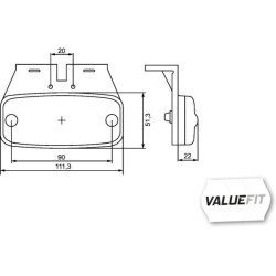 Šviesos diodas, stačiakampis, 9/36 V, gintaro spalvos, užsukamas, 111x67x72,5 mm, 3 šviesos diodai, Hella ValueFit 2PS357008011
