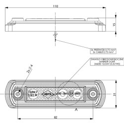Šviesos diodas, 0.5/1W, stačiakampis, 12/24V, oranžinis, 110x31x15mm, 4 šviesos diodai, gopart LA35057