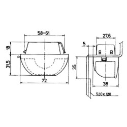 Valstybinio numerio apšvietimas 10W, stačiakampis, 12V, skaidrus, užsukamas, 72x35x49,5mm, Jokon 134007101