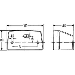 Valstybinio numerio apšvietimas 10W, stačiakampis, 12/24V, baltas, užsukamas, 102x55x56,5 mm, ašmenų gnybtas, Hella 2KA003389061