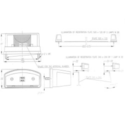 Valstybinio numerio ženklo šviesa stačiakampė, 12/24V, skaidrus, užsukamas, 55x61x109mm, Waś 1400697100