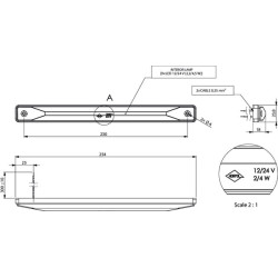 Vidaus šviesos diodas, 4,50 W, 120 lm, stačiakampis, 12/24 V, baltas, 254x18x23,8 mm, 9 LED, gopart LA50004
