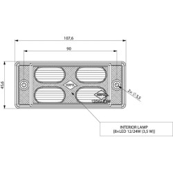 Vidaus šviesos diodas, 3,50 W, 170 lm, stačiakampis, 12/24 V, baltas, 107,6 x 24,4 x 45,6 mm, 4 LED, gopart LA50002