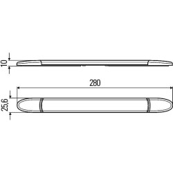 Vidinis šviesos diodas, 3,60 W, stačiakampis, 24 V, baltas, korpusas: pilkas, užsegamas, 280x10x25,6 mm, 10 šviesos diodų, Hella