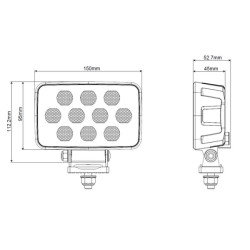 Darbinis šviesos diodas, 100 W, 8950 lm, stačiakampis, 12/24V, baltas, 150x112x52,7 mm Deutsch kištukas, Flood, 20LED LA10835