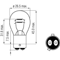 Lemputė P21/4W 12V 21W/4W BAZ15d Kramp B1257