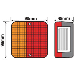 Galinis kvadratinis žibintas, gintarinis/raudonas, varžtas ant TOR2395
