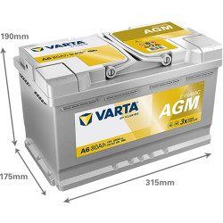 Baterija 12V 80Ah 800A A6 VARTA Dynamic AGM 580901080