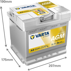 Akumuliatorius 12V 50Ah 540A A9 VARTA Dynamic AGM 550901054