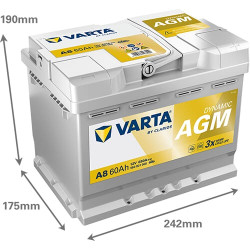 Akumuliatorius 12V 60Ah 680A A8 VARTA Dynamic AGM 560901068