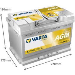 Baterija 12V 70Ah 760A A7 VARTA Dynamic AGM 570901076