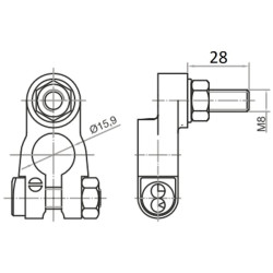 Akumuliatoriaus gnybtas su sriegiu M8 ilgis 28, neigiamas BA5002