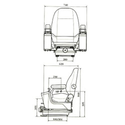 Sėdynės KAB 525P statybinei technikai, mechaninis pakabos audinys SK216267