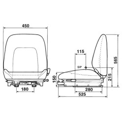 Sėdynė KAB 211 šakiniam krautuvui, mechaninė pakaba PVC SK162904