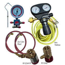 Formavimo dujų nuotėkio aptikimo komplektas su slėgio reduktoriumi, žarnos 6m + 1,5m (R134a / R1234YF) KL091330