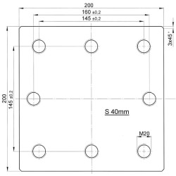 Suvirinimas ant montavimo plokštės 145x145 / 160mm 8x M20 00645000
