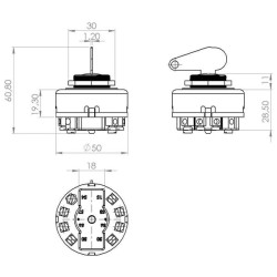 Užvedimo jungiklis su rakteliu, 12/24V, 4 padėtys, 16A, varžtiniai gnybtai SW10010KR