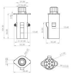 Priekabos kištukas 7 kontaktų, aliuminis, 24V, varžtiniai gnybtai TR00012KR
