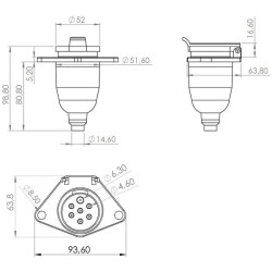 Priekabos lizdas 7-pin, aliuminis, 24V, varžtiniai gnybtai TR00011KR