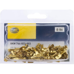 Gnybtų mentė, balta, 1,5–2,5 mm² 6,3 x 0,8 mm Ø6,3 mm, lizdinė plokštelė (100x), Hella 8KW744823003