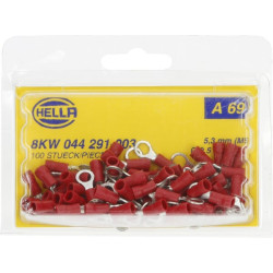 Žiedinė jungtis, Ø5,3 mm A serija, raudona, 0,5–1 mm² lizdinė plokštelė (100x), Hella 8KW044291003