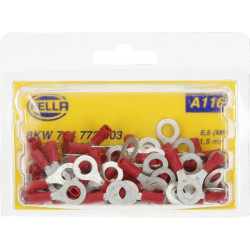 Žiedinė jungtis, Ø6,5 mm A serija, raudona, 0,5–1 mm² lizdinė plokštelė (100x), Hella 8KW744772003