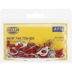 Žiedinė jungtis, Ø10,5 mm, A serija, raudona, 0,5–1 mm² lizdinė plokštelė (50x), Hella 8KW744774003