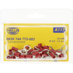 Žiedinė jungtis, Ø8,4 mm A serija, raudona, 0,5–1 mm² lizdinė plokštelė (50x), Hella 8KW744773003
