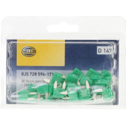 Saugiklio mini mentė 30A ilgis 10,9 mm žalia pakuotė 50x Hella 8JS728596171