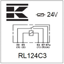 Mini relė 24V, perjungiklis, 30A/40A, su laikikliu RL124C3