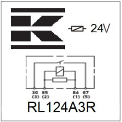 Mini relė 24V, normaliai atvira, 20A, su rezistoriumi, su laikikliu RL124A3R