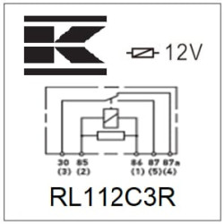 Mini relė 12V, perjungiklis, 30A/40A, su rezistoriumi, su laikikliu RL112C3R