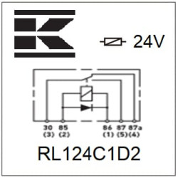 Mini relė 24V, perjungiklis, 30A/40A, diodas, be laikiklio RL124C1D2
