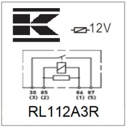 Relė 12V, normaliai atidaryta, 40A, su rezistoriumi, su laikikliu RL112A3R
