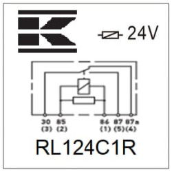 Mini relė 24V, perjungiklis, 30A/40A, su rezistoriumi, be laikiklio RL124C1R