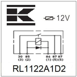 Mini relė 12V, dvigubas kontaktas, 2x20A, diodas, be laikiklio RL1122A1D2