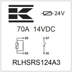 Maitinimo relė 24V, normaliai atidaryta, 70A, su rezistoriumi RLHSRS124A3