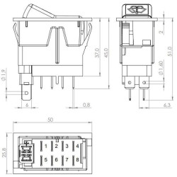Svirties jungiklis, I-0-(II), ant mamos, 12V, 8 kontaktų, priekinio stiklo valytuvas SW10041KR