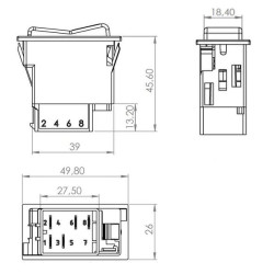 Svirtis jungiklis, II+I-0, išjungtas ir įjungtas, 12/24V, 7 kontaktų, vietos apšvietimas, su lempute SW10030KR