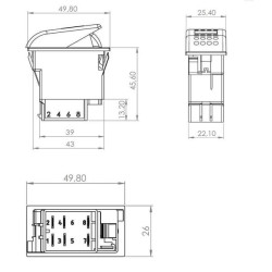 Svirties jungiklis, (I)-0-II, 8 kontaktų, funkcinis apšvietimas, su lempute SW10029KR