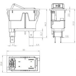 Svirties jungiklis, I-0, išjungtas, 12V, 2 kontaktų, sukamasis švyturys SW10055KR